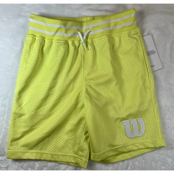 Wilson Mesh Lined Tennis Shorts Embroidered Logo Boys LARGE L YELLOW WBH507 - Picture 1 of 3